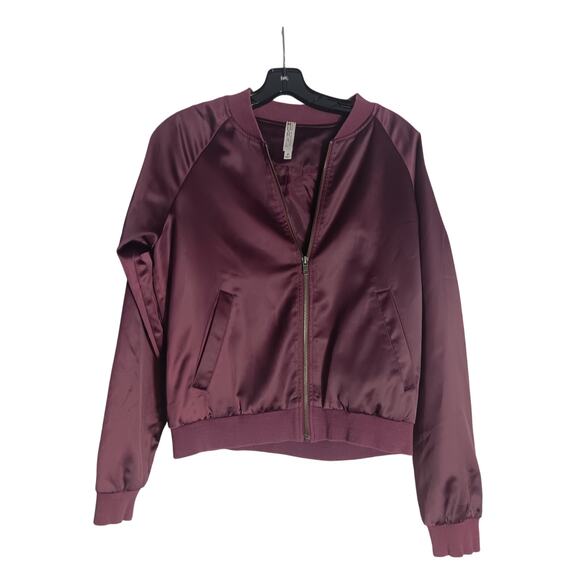 Mural Dark Burgundy Satin Baseball Jacket Medium - Picture 2 of 4